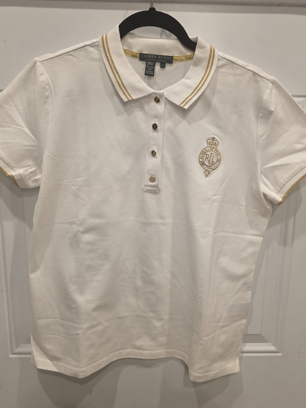 Ralph Lauren White Polo Shirt with Gold Trim